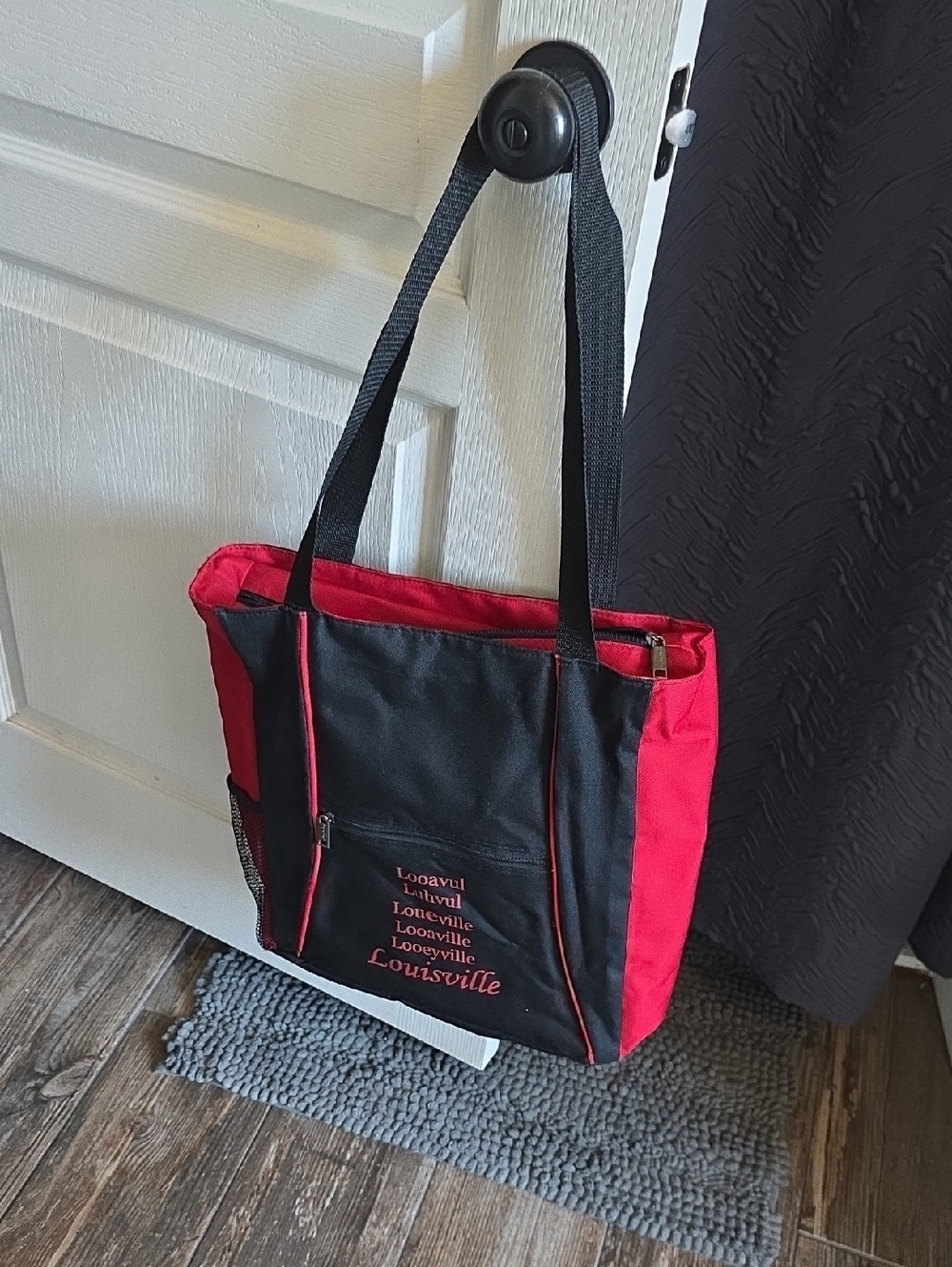 Red and Black Louisville Tote Bag with Front Pocket